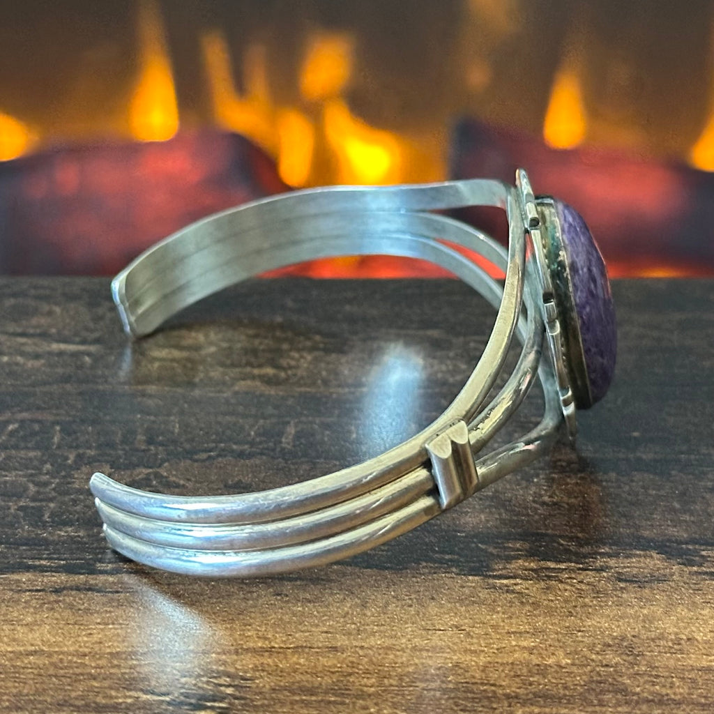 AL Signed Charoite Sterling Twist Hand Stamped Twist Wire Cuff