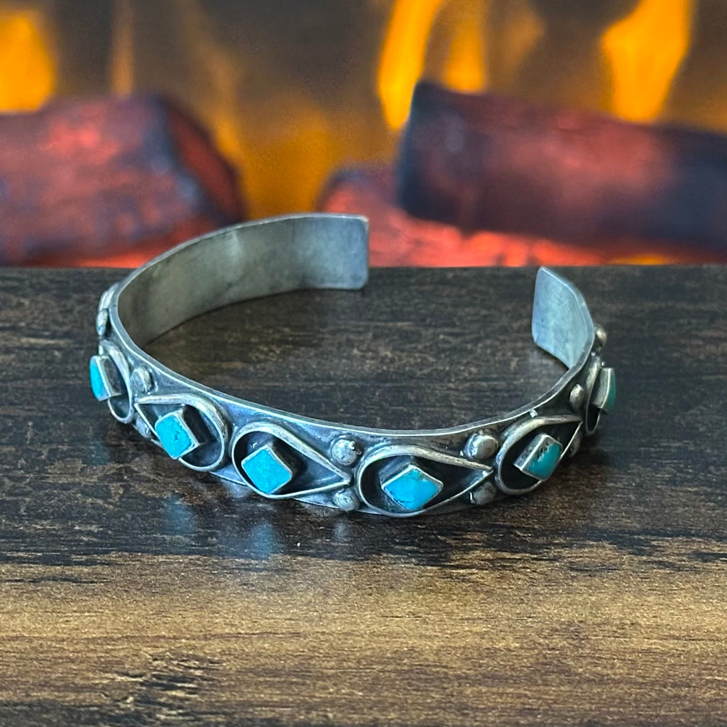 Vintage Turquoise 8 Stone Sterling Shadowbox Stacker Cuff