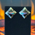 Navajo Gilbert Nelson Turquoise Onyx Spiny Oyster Sterling Square Inlay Stud Earrings