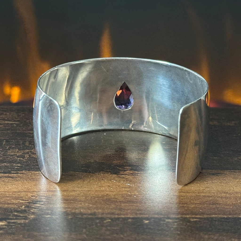 Navajo Wydell Billie Amethyst Sterling Teardrop Statement Cuff