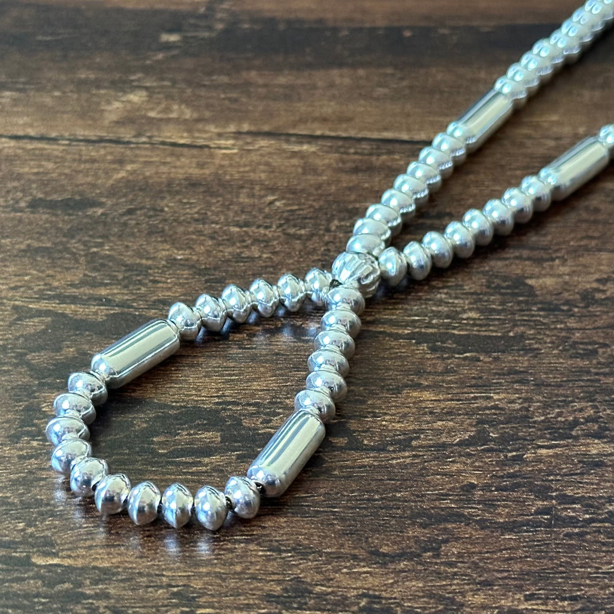 Navajo Tonisha Haley Handmade Sterling Pearl Cylinder Bead Jacla Necklace