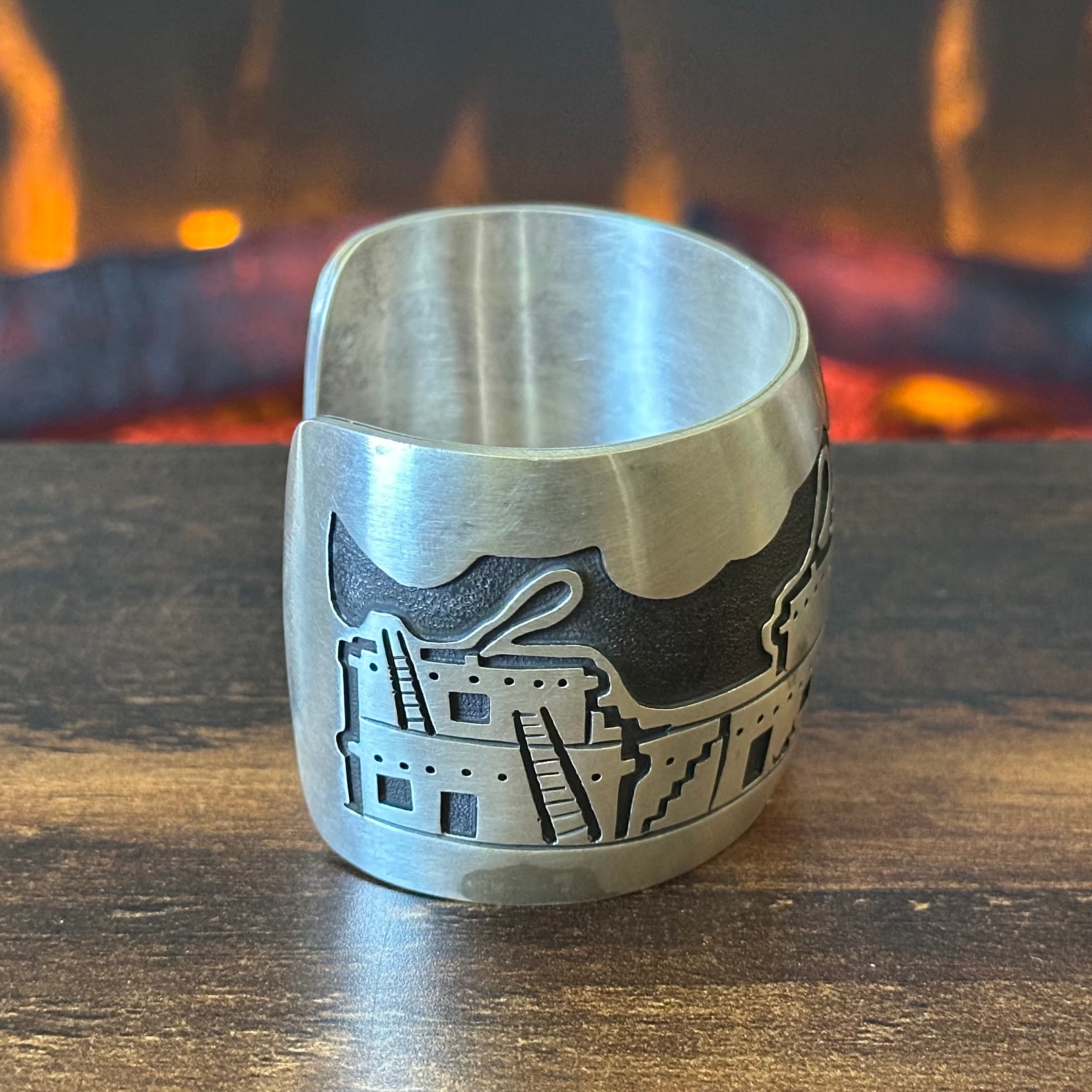 Pictogram Signed Sterling Overlay Storyteller Statement Cuff