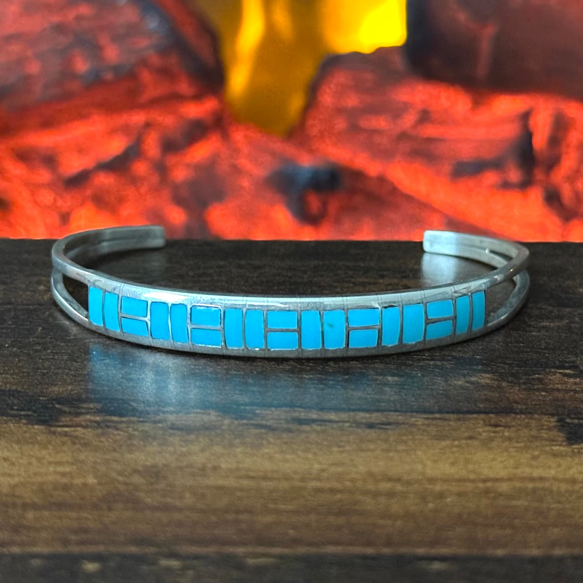 GT Signed Turquoise Sterling Inlay Stacker Cuff