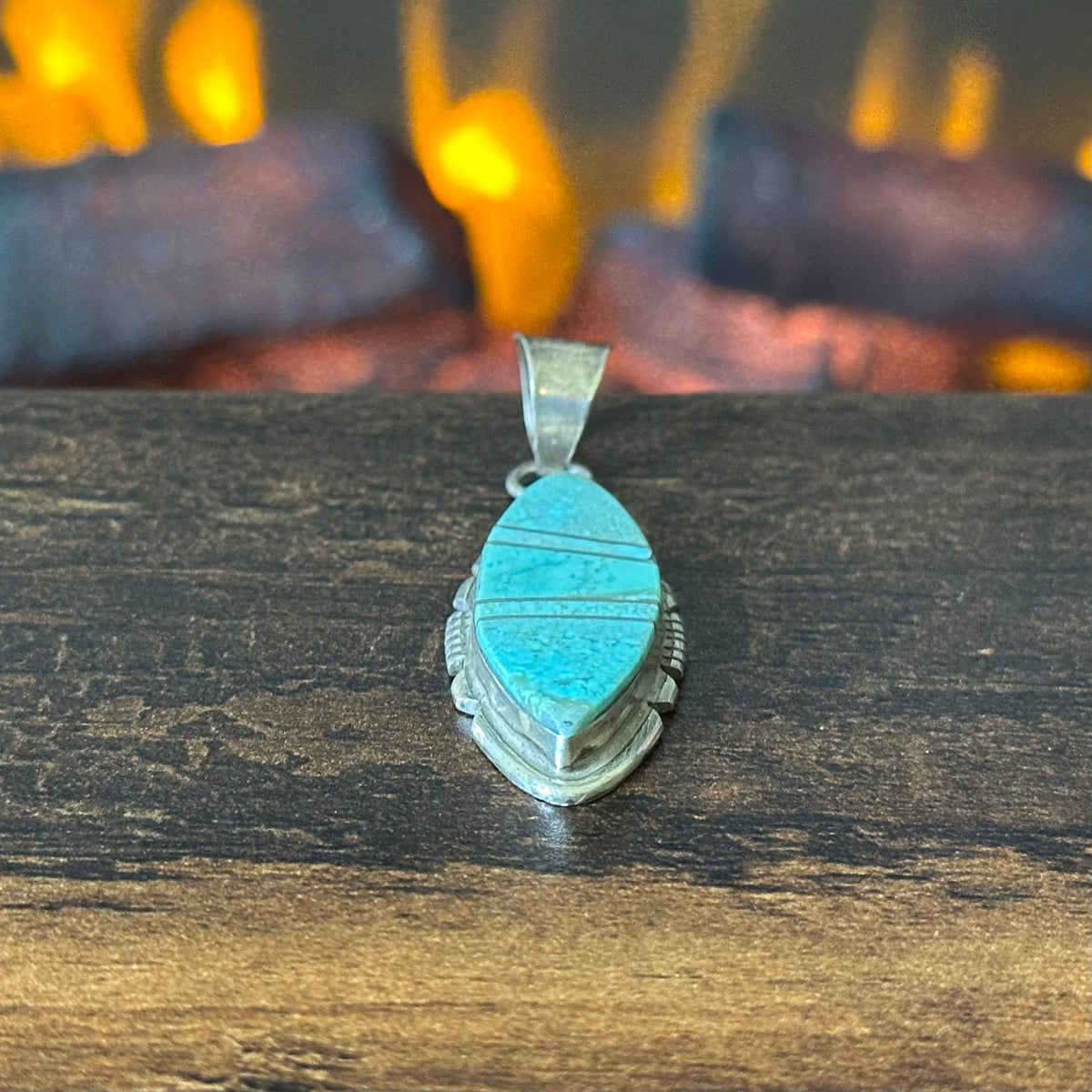 Navajo Brandon Etsitty Turquoise Sterling Inlay Pendant