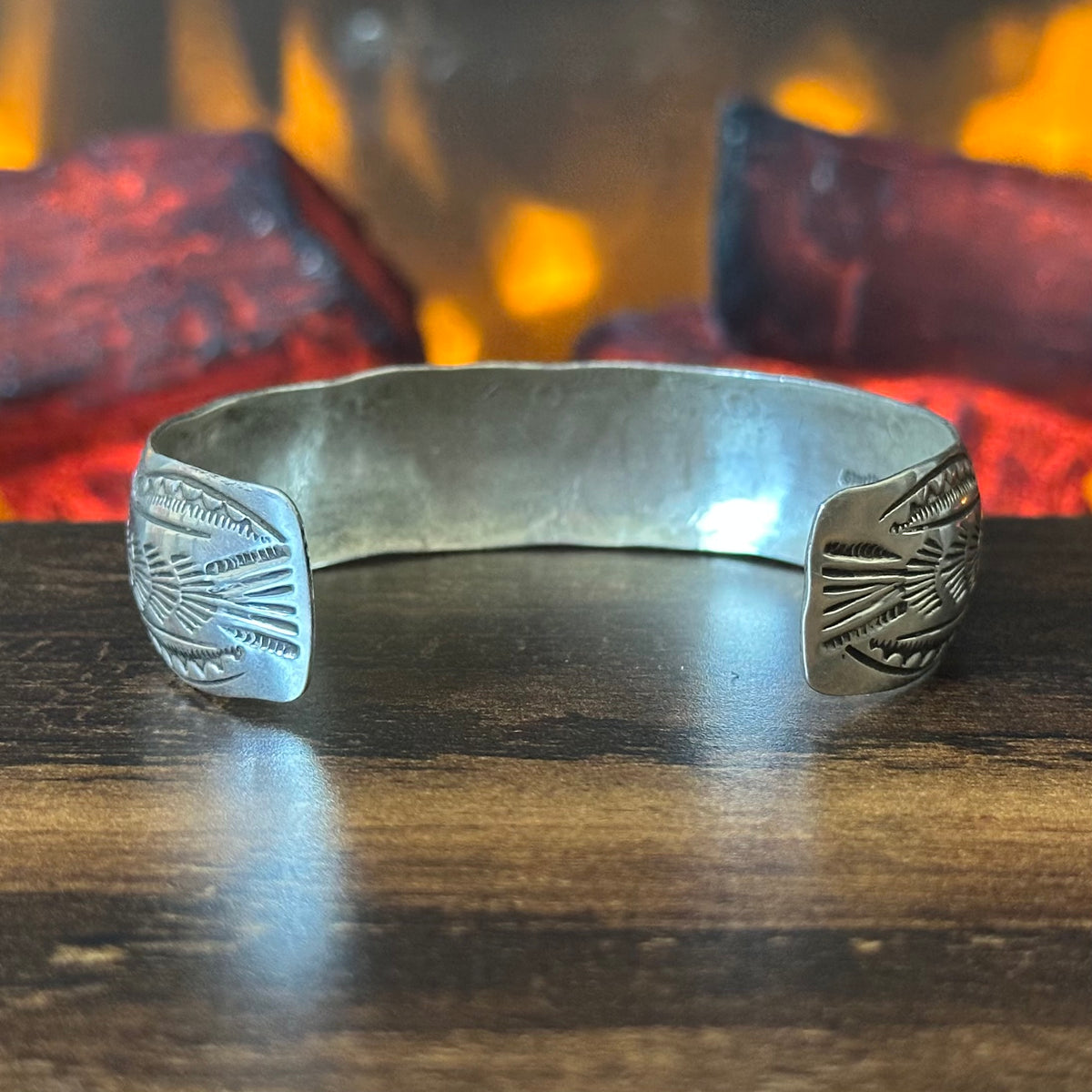 Navajo Wilbert Benally Turquoise 7 Stone Sterling Hand Stamped Raindrop Stacker Cuff