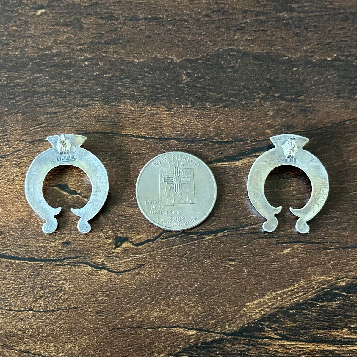 Navajo Adrienne Gordon Kingman Sterling Hand Stamped Naja Stud Earrings