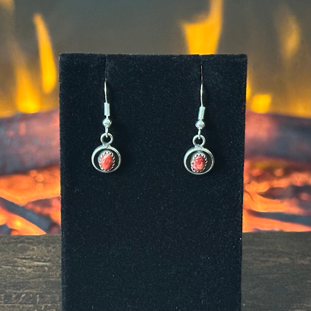 Navajo Phil & Lenora Garcia Red Spiny Oyster 13 Stone Sterling Squash Blossom Earrings Set