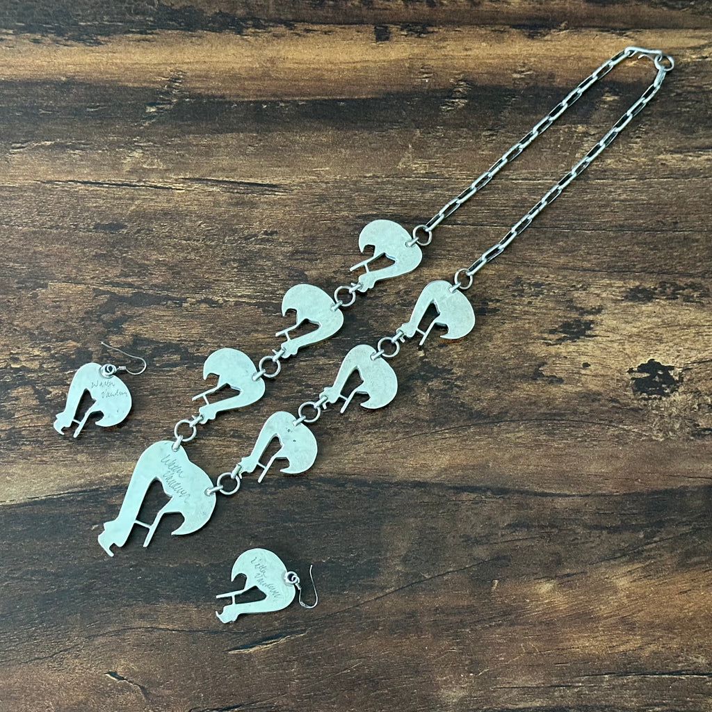 Navajo Walter Vandever Sterling Abstract Kokopelli Station Necklace Earrings Set