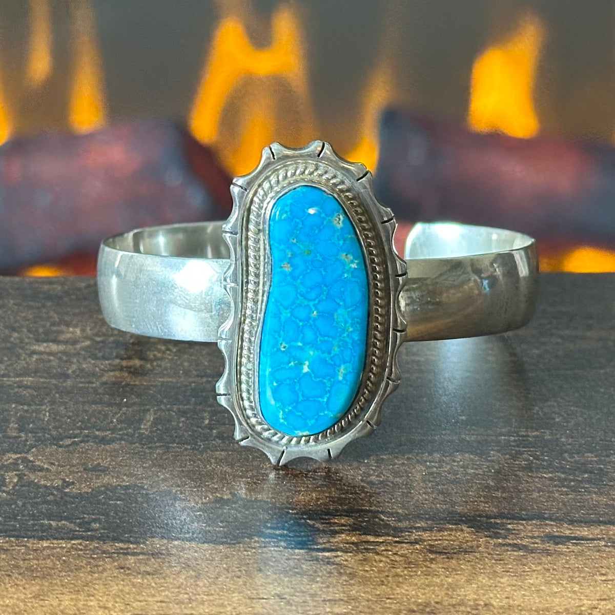 Navajo P.A. Smith Webbed Turquoise Sterling Twist Wire Bezel Cuff
