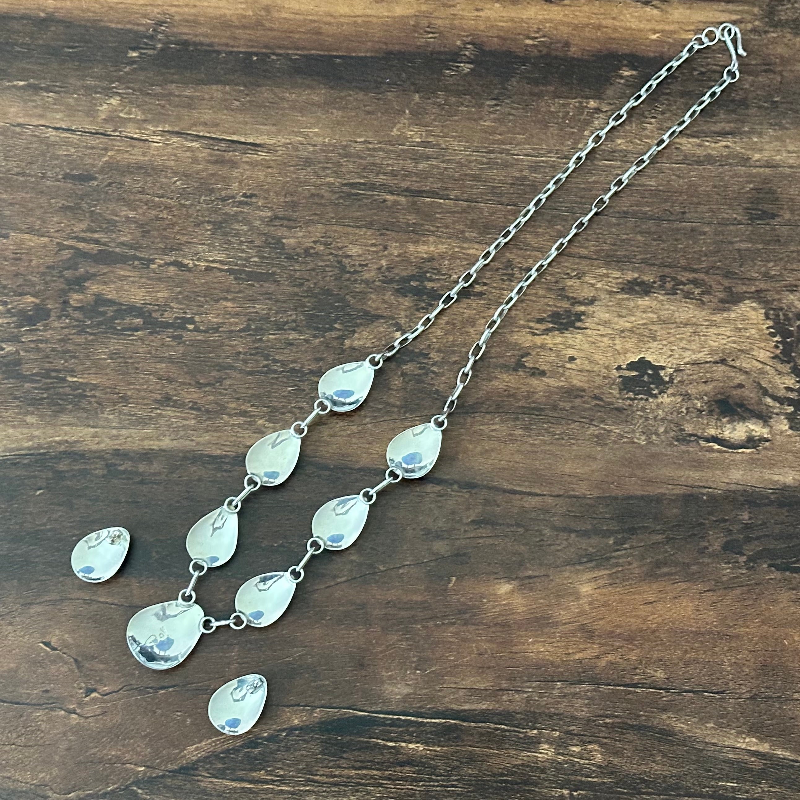 C Signed Sodalite 7 Stone Sterling Teardrop Station Necklace Earrings Set