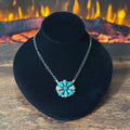 Navajo Judy Largo Turquoise 9 Stone Sterling Floral Cluster Pendant Necklace