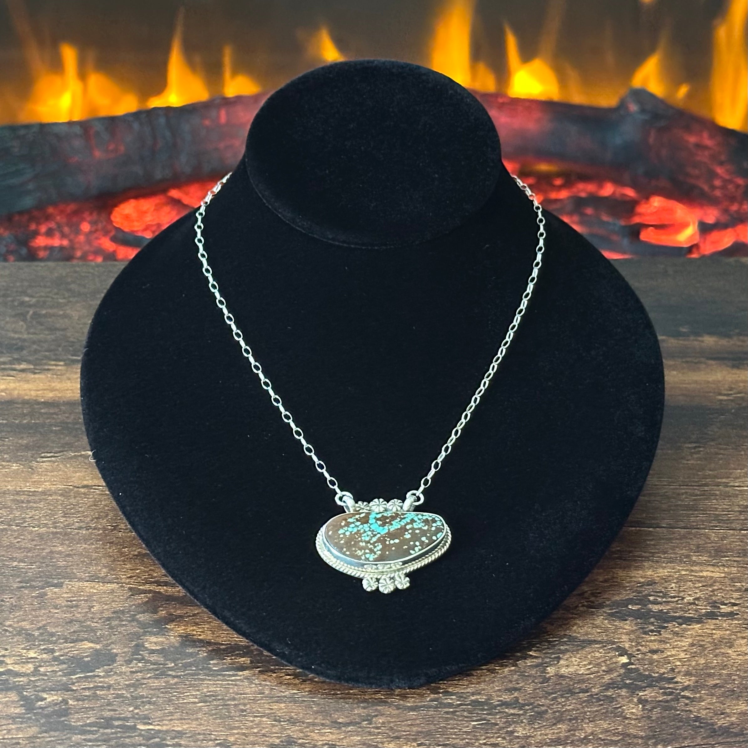 Navajo Keith Henry Mine #8 Turquoise Sterling Bar Necklace