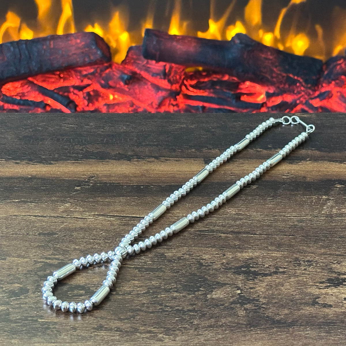 Navajo Tonisha Haley Handmade Sterling Pearl Cylinder Bead Jacla Necklace