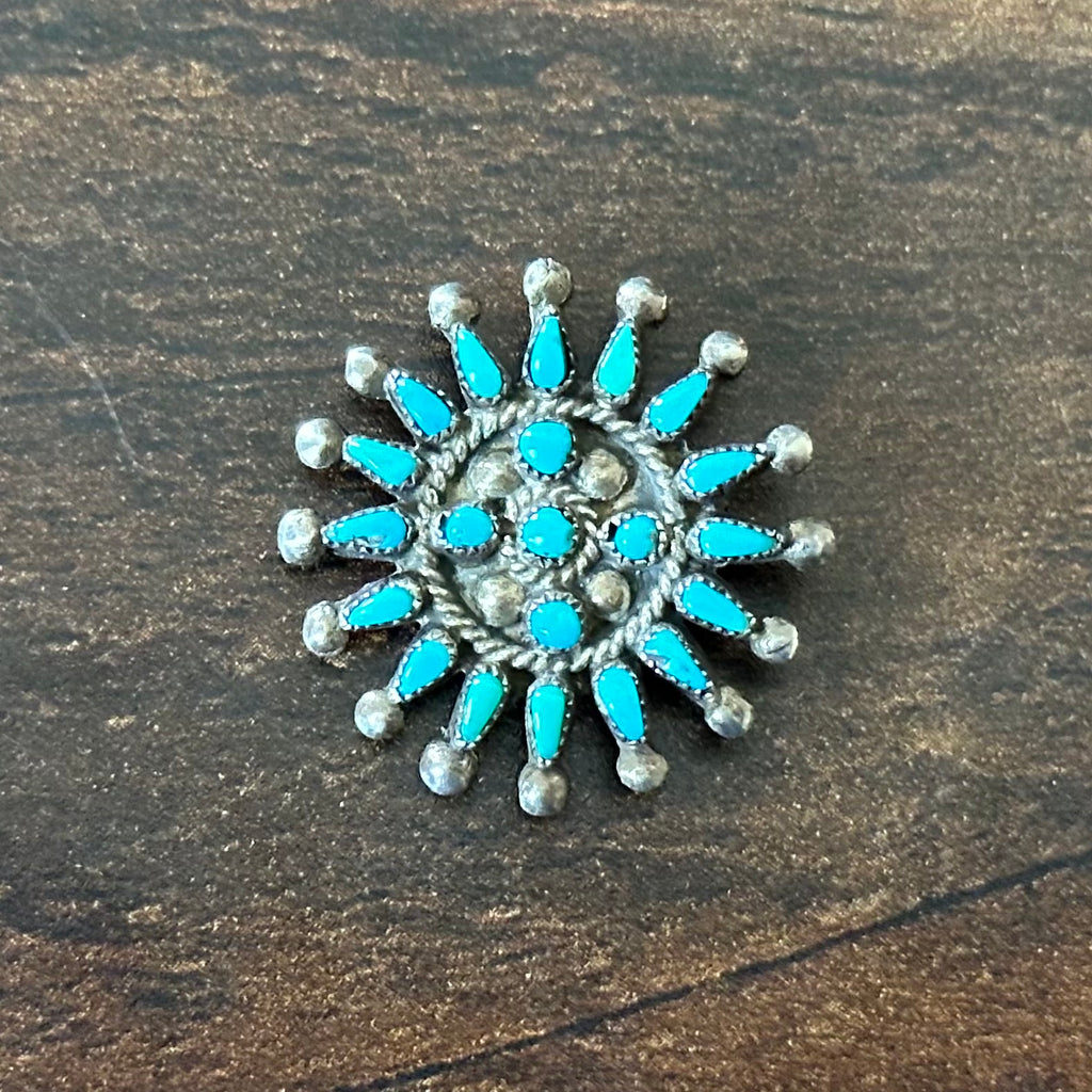 Vintage Turquoise 21 Stone Sterling Needlepoint Star Pin/Pendant
