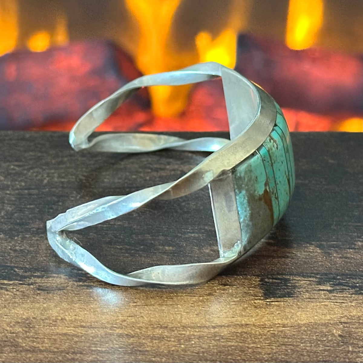 Navajo Brandon Etsitty Turquoise Sterling Twisted Shank Inlay Cuff