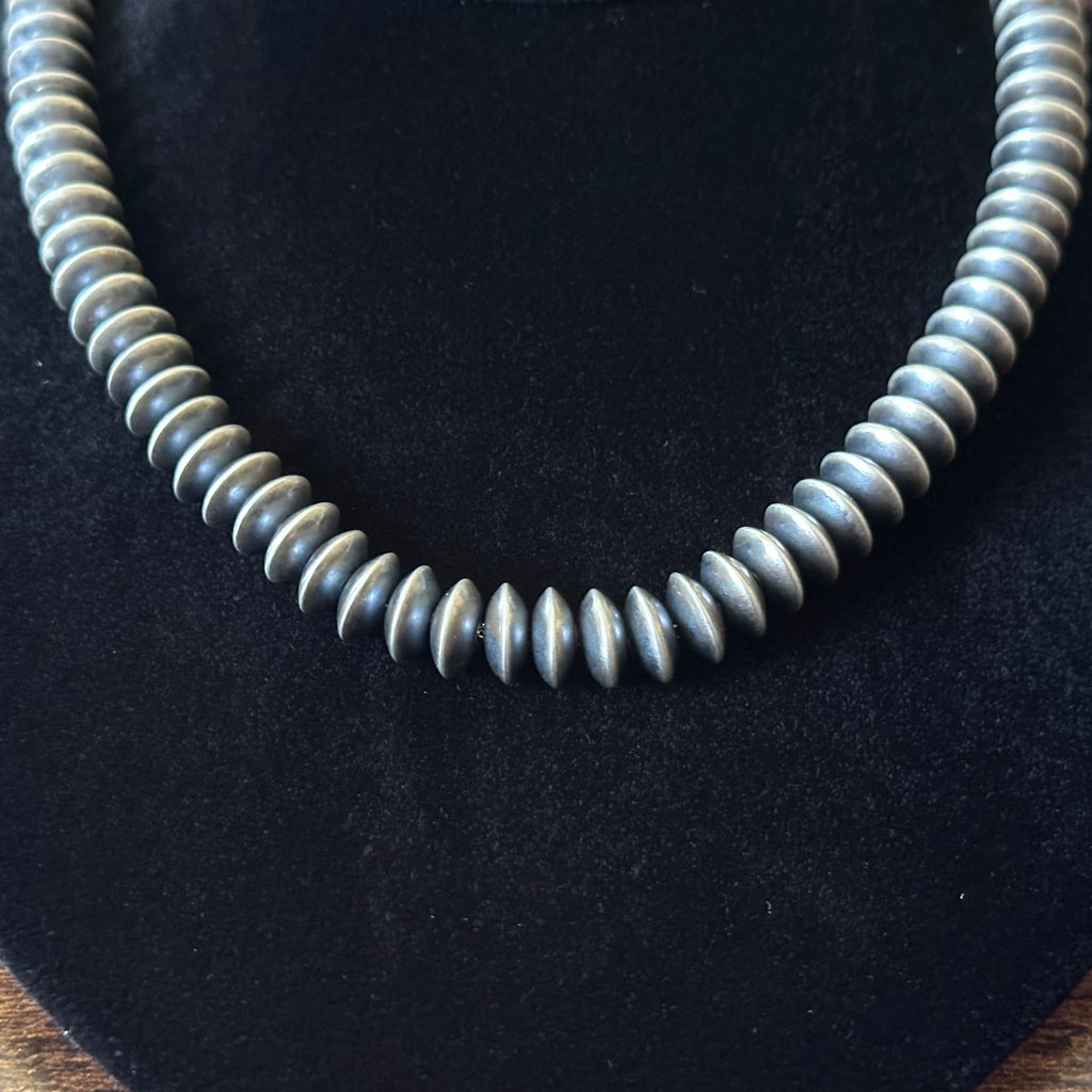 Navajo Bryannen Halwood Handmade Sterling Oxidized Saucer Bead Necklace