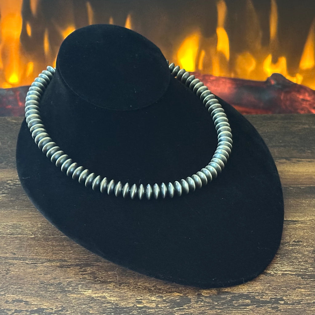Navajo Bryannen Halwood Handmade Sterling Oxidized Saucer Beads