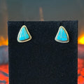 KK Signed Turquoise Sterling Triangular Inlay Stud Earrings