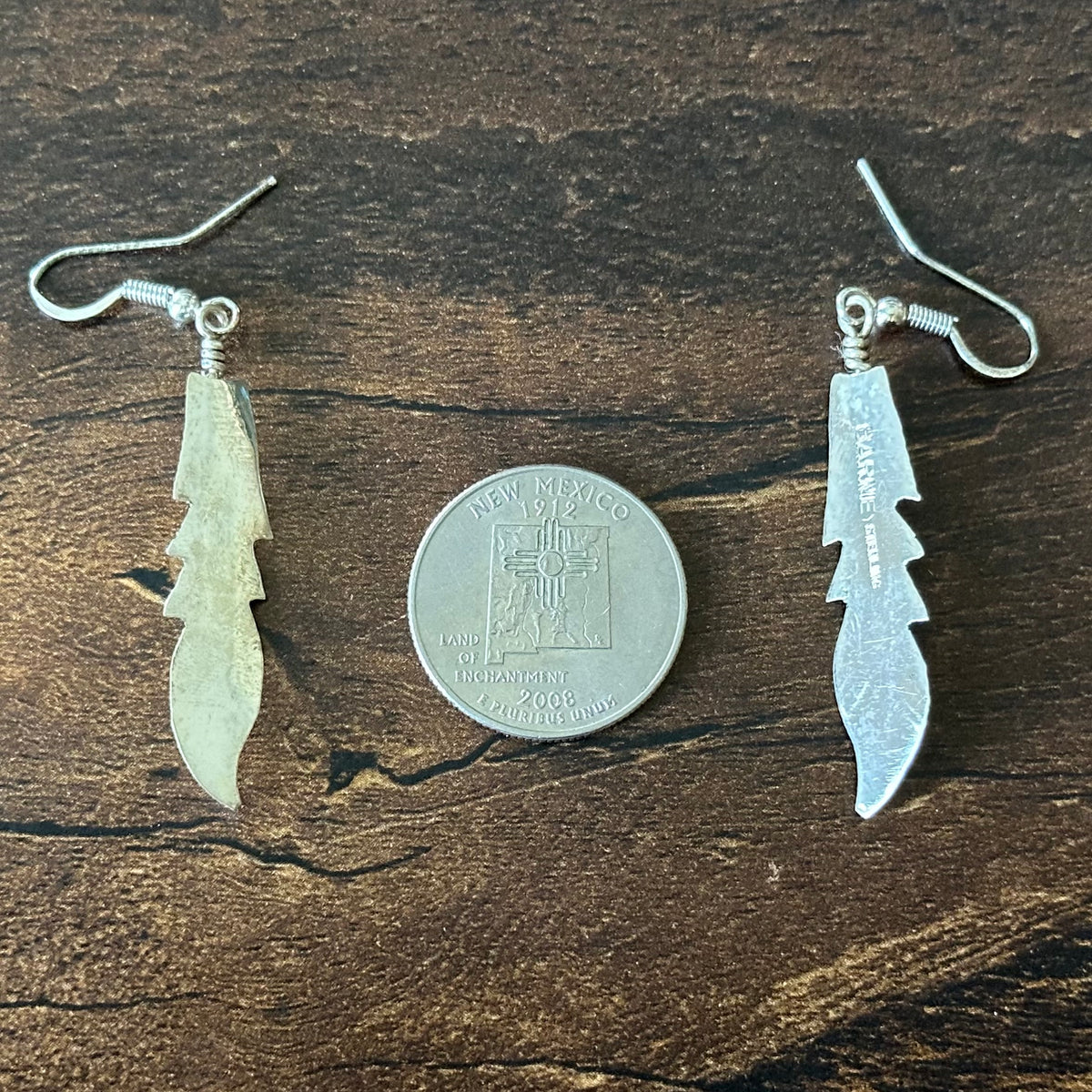 Navajo Allen Barney Turquoise Sterling Feather Inlay Dangle Earrings