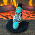Navajo Samuel Yellowhorse Sonoran Gold Turquoise Sterling Hand Stamped Concho Ring