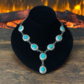 Navajo Jefferson James Turquoise 8 Stone Sterling Hand Stamped Shadowbox Lariat Necklace