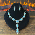 Navajo Mary Ann Spencer Golden Hills Turquoise 9 Stone Sterling Raindrop Lariat Necklace Earrings Set