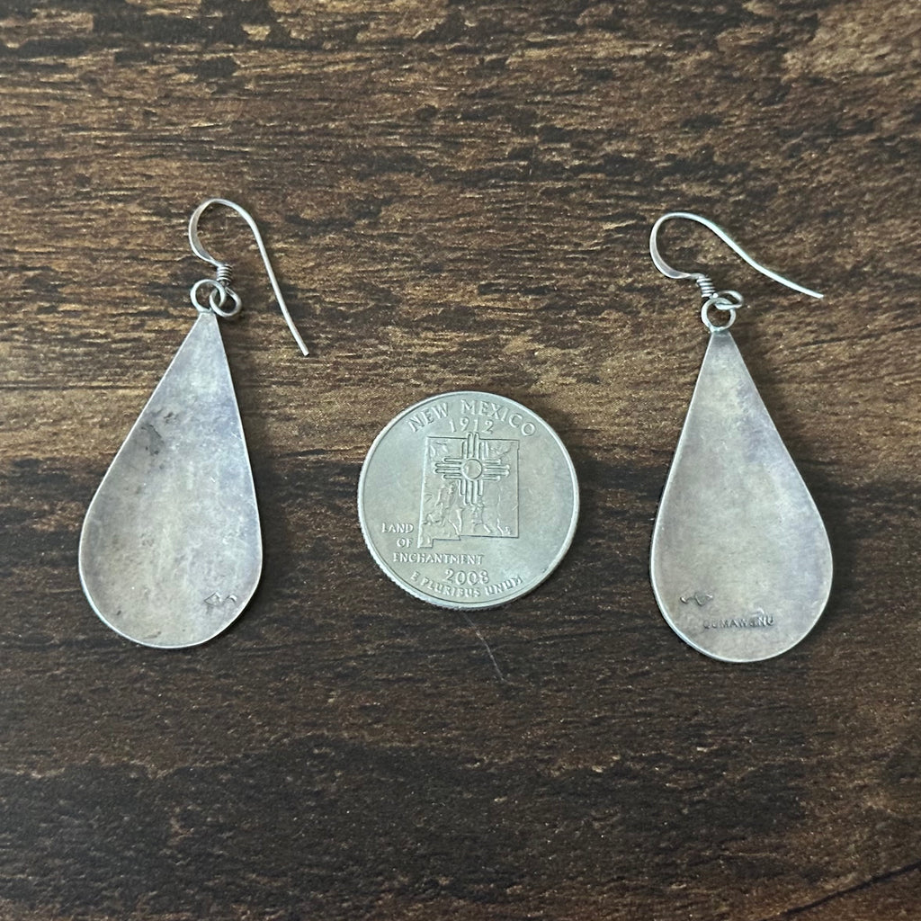Hopi Loren Sakeva Sterling Overlay Kokopelli Dangle Earrings