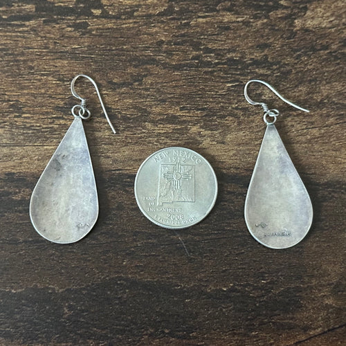 Hopi Loren Sakeva Sterling Overlay Kokopelli Dangle Earrings