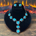 Navajo Freda Martinez 9 Stone Kingman Turquoise Sterling Twist Wire Raindrop Lariat Necklace Earrings Set