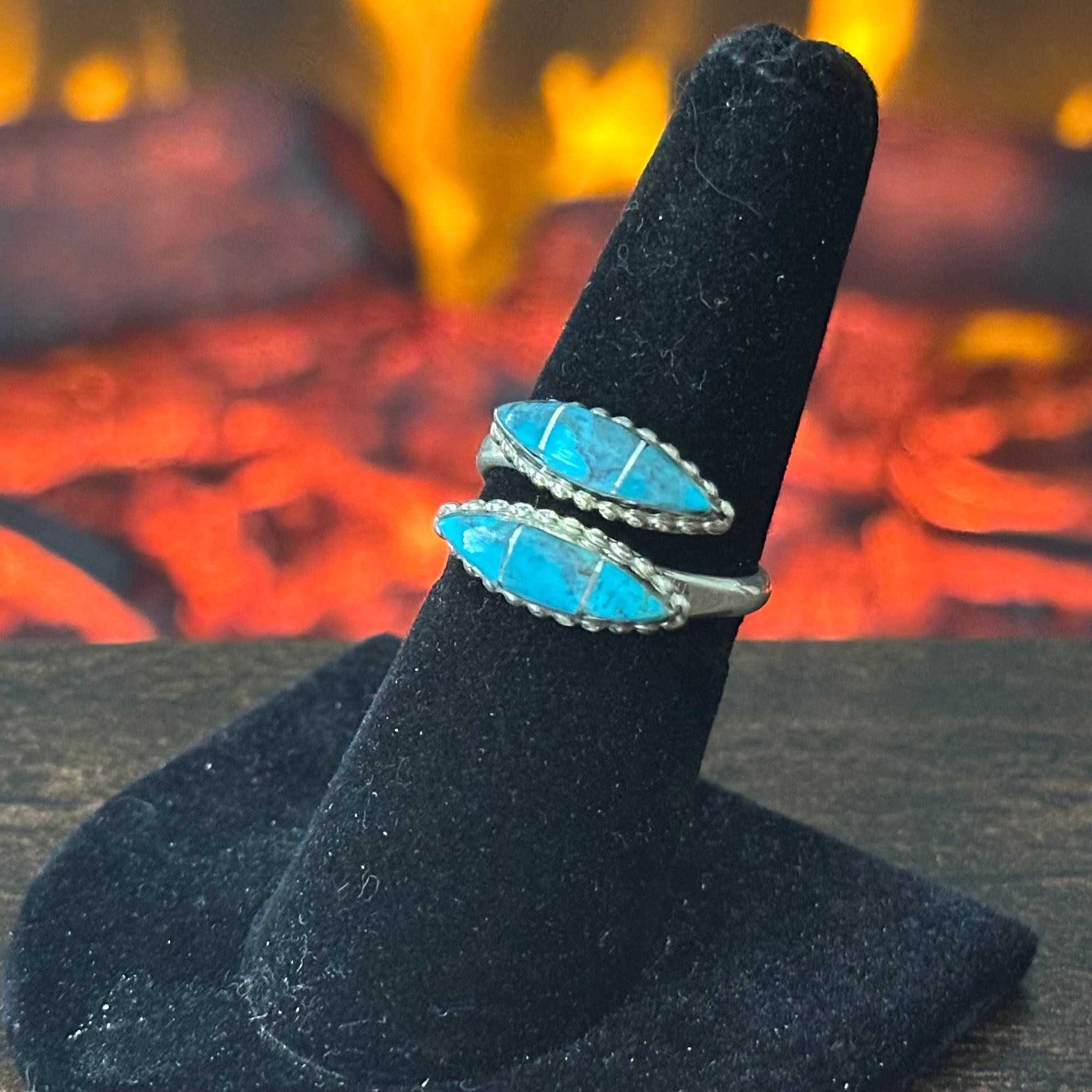 Blue Turquoise Sterling Adjustable Inlay Ring