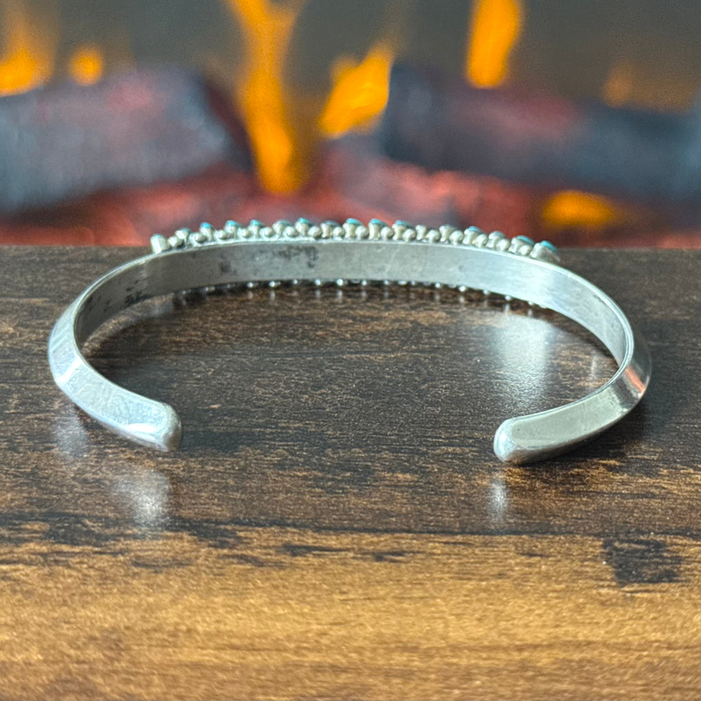 Turquoise 34 Stone Sterling Needlepoint Carinated Stacker Cuff