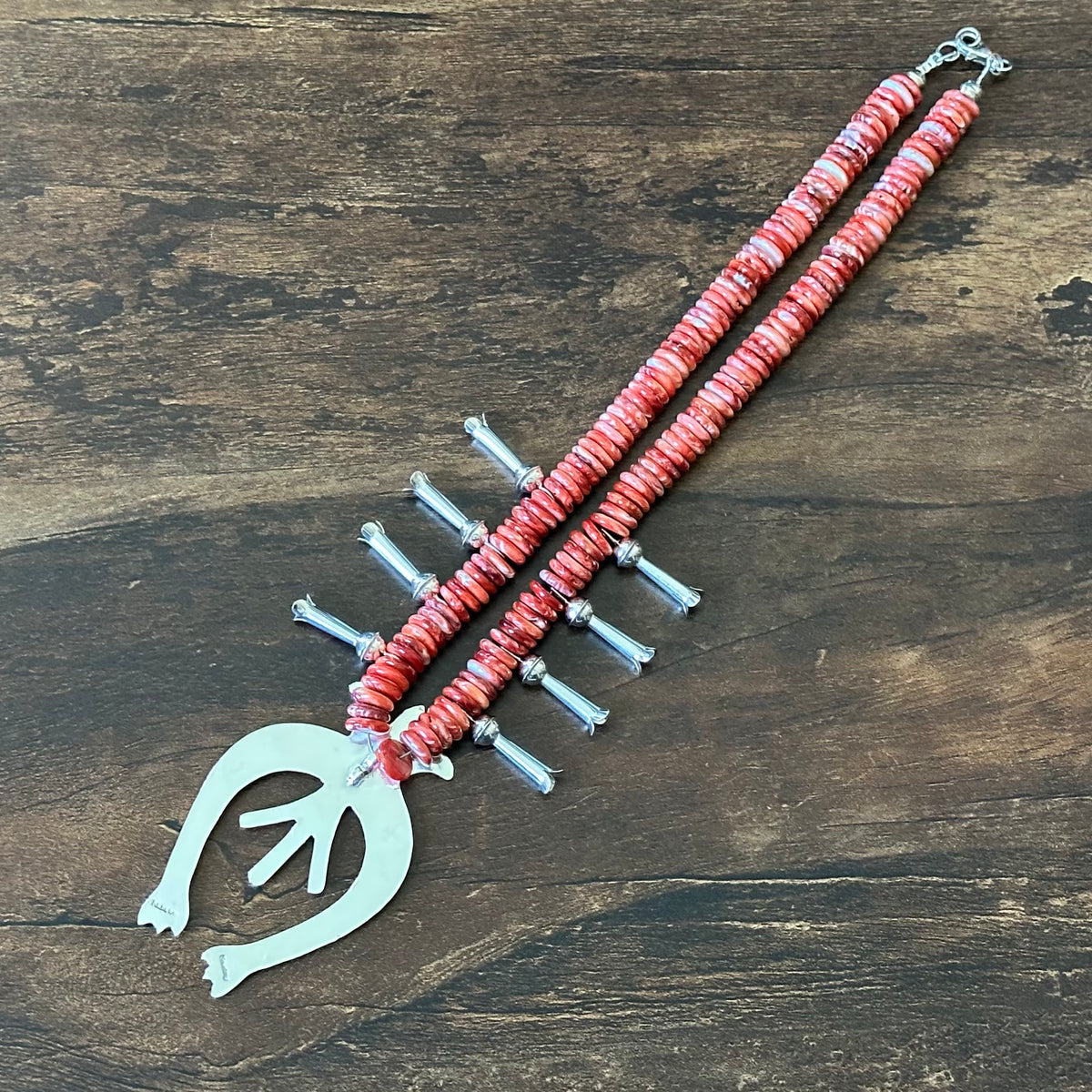 Navajo Francis L Begay Red Spiny Oyster Sterling Heishi Squash Blossom