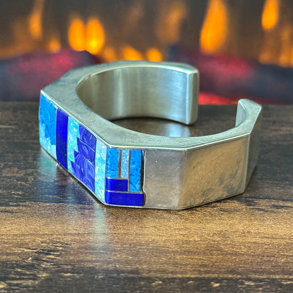 Navajo Ray Begay Opal Lapis Sodalite Charoite Sterling Inlay Cuff