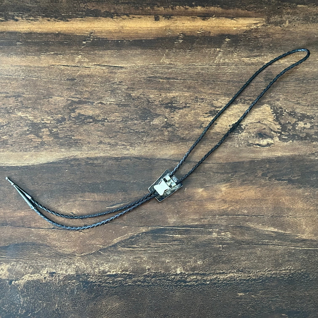 Spencer Signed Turquoise Sterling Hand Stamped Vintage Bolo Tie