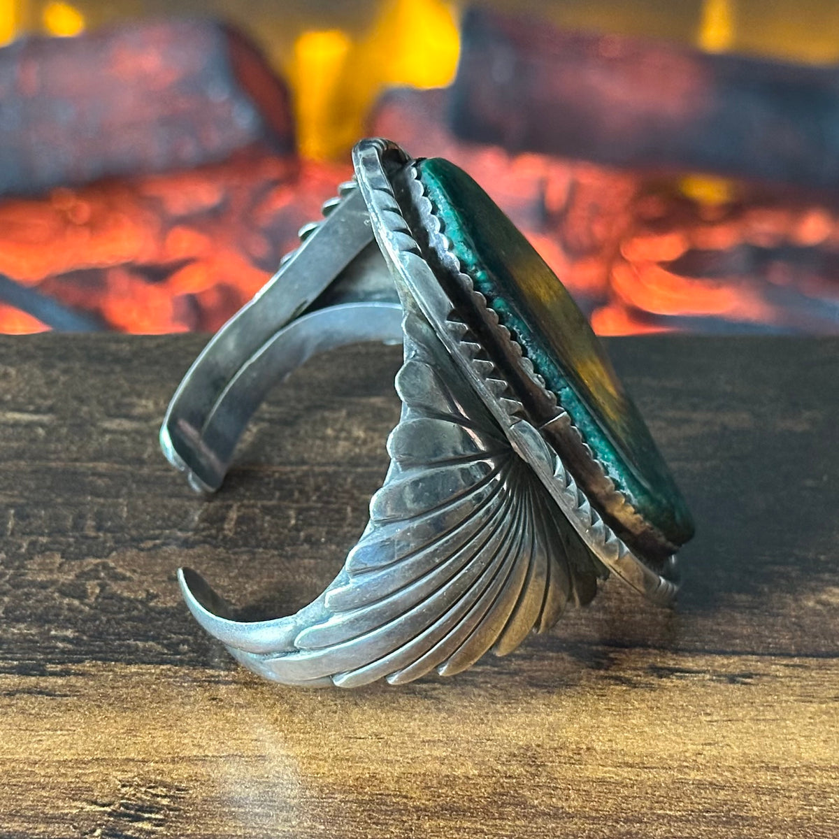 D Signed Variscite Sterling Twist Wire Bezel Statement Cuff