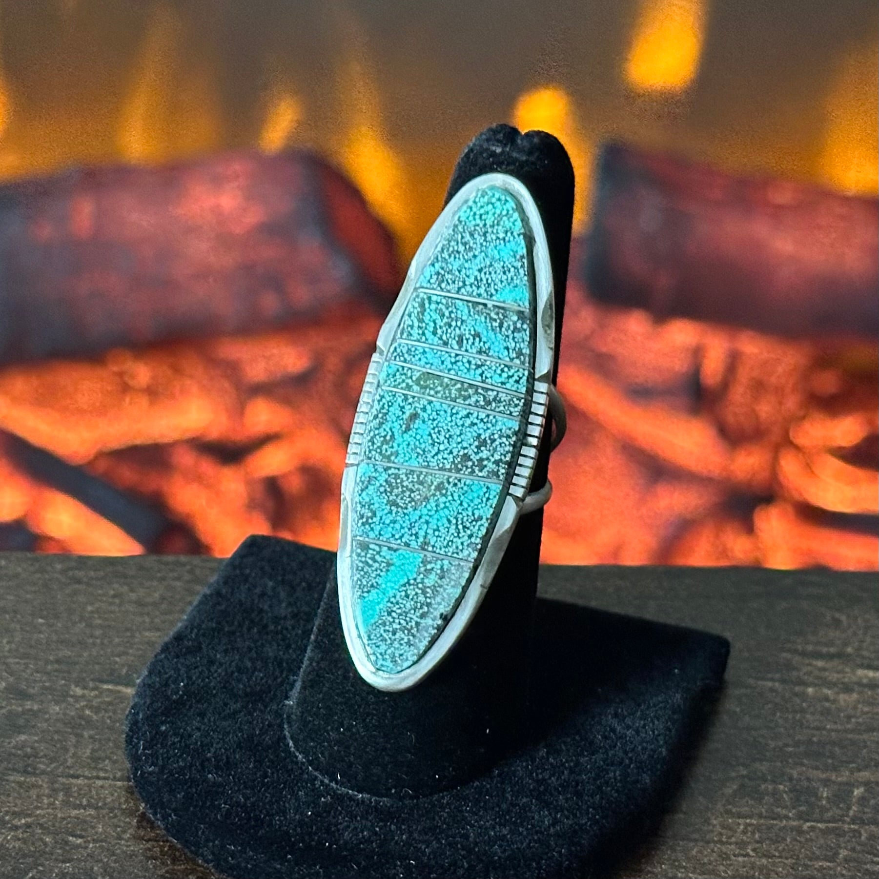 Navajo Steve Francisco Mine #8 Turquoise Sterling Inlay Statement Ring