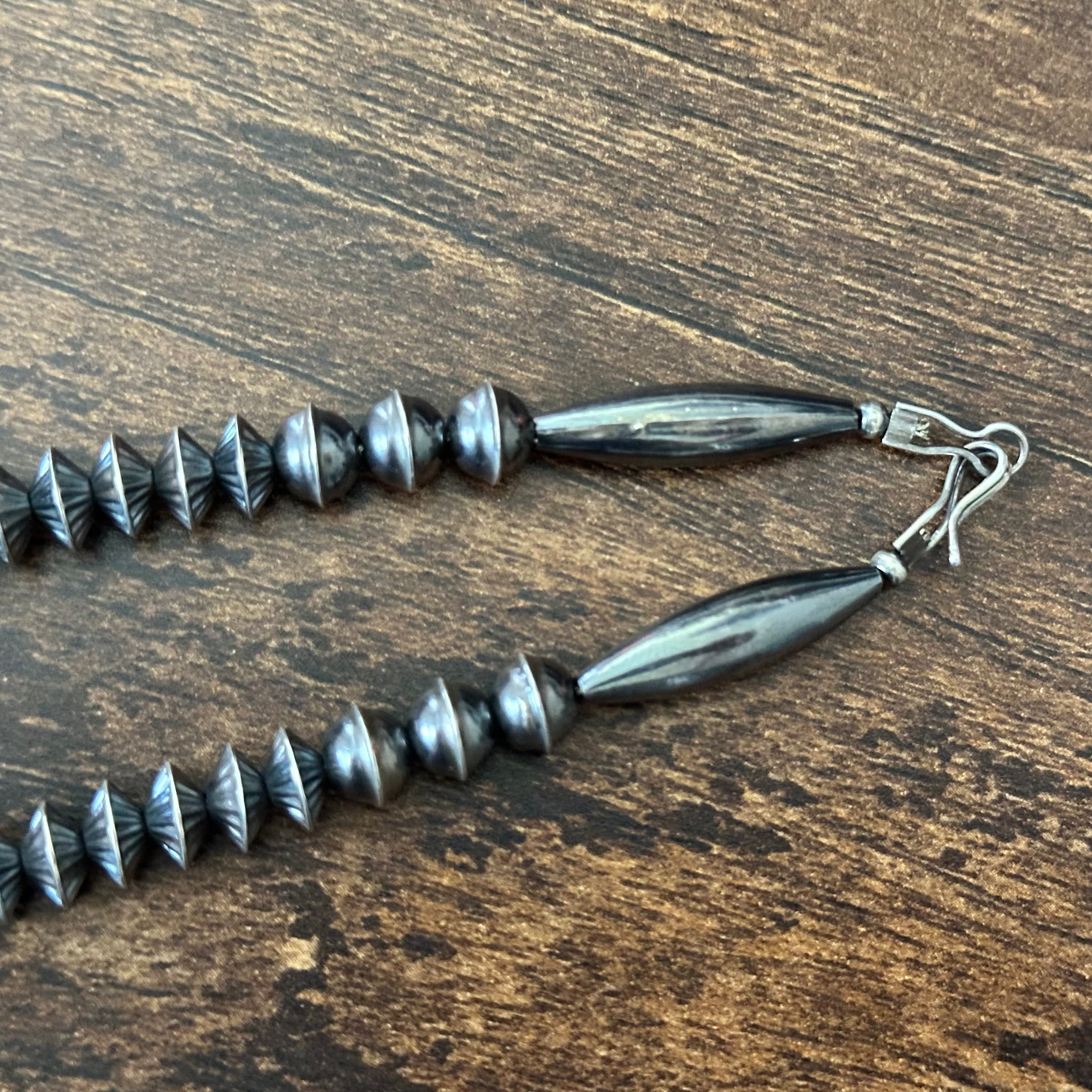 Sterling Oxidized Fluted Bench Bead Necklace