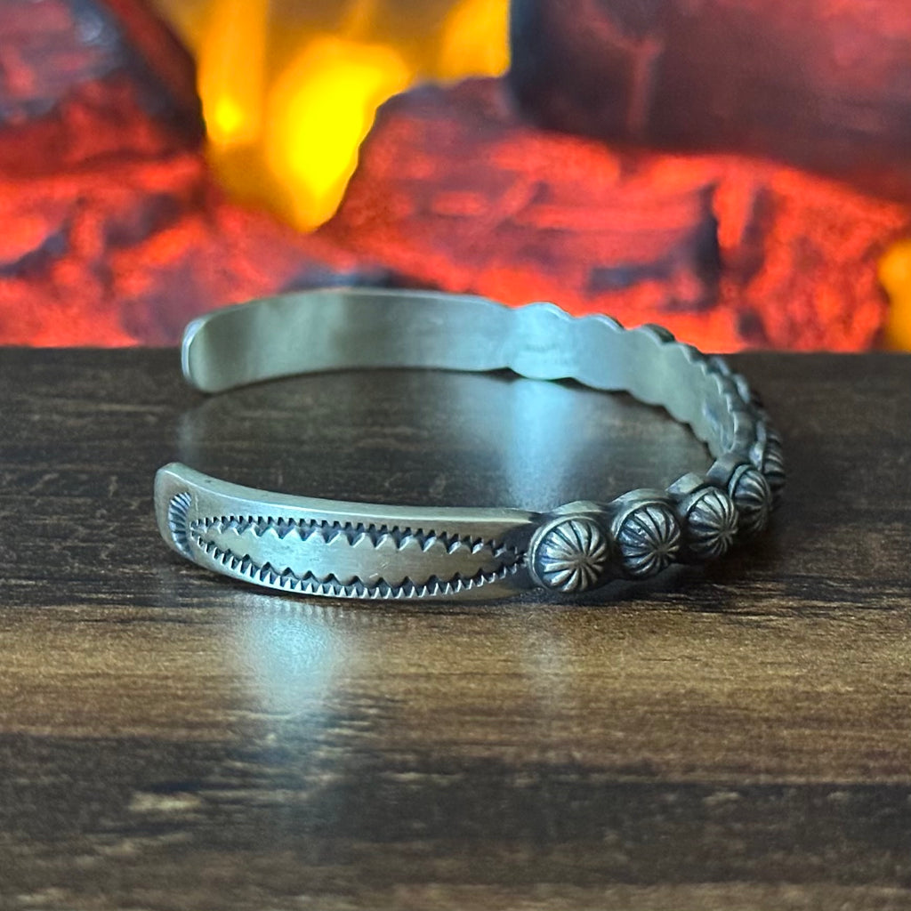 Navajo Mary Cayatineto Sterling Concho Hand Stamped Stacker Cuff