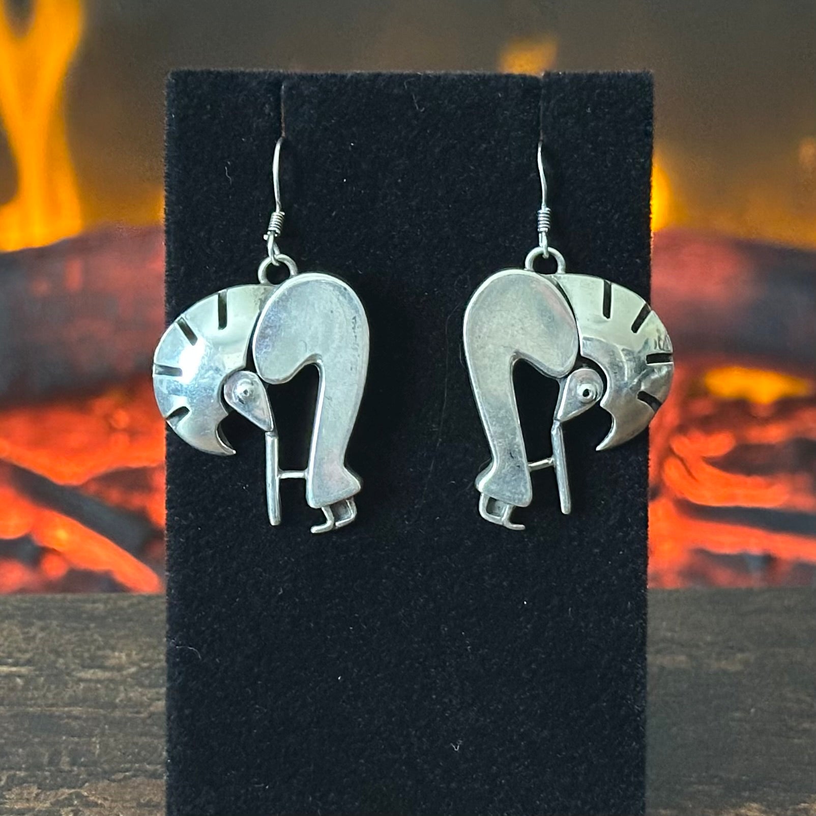 Navajo Walter Vandever Sterling Abstract Kokopelli Station Necklace Earrings Set