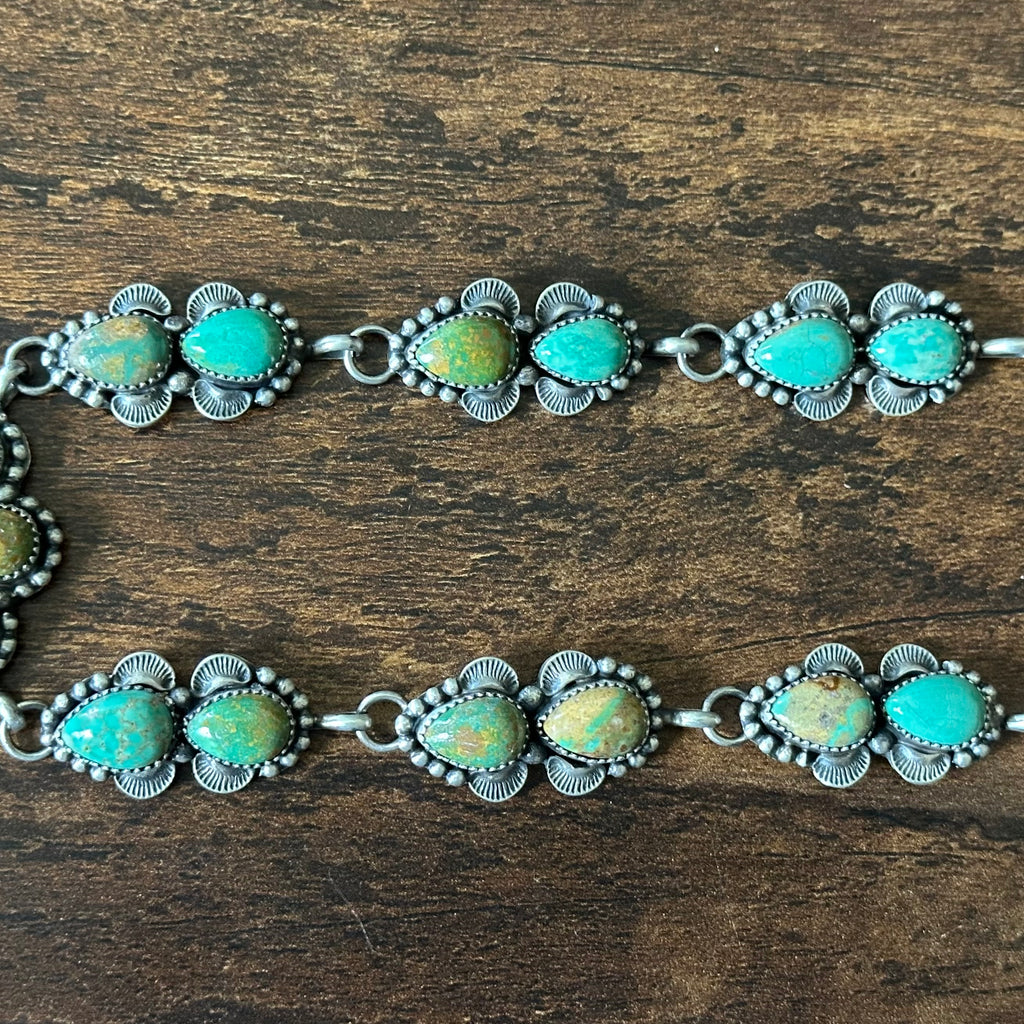 Navajo Pansy Johnson Royston Turquoise 23 Stone Sterling Hand Stamped Cluster Statement Necklace Earrings Set