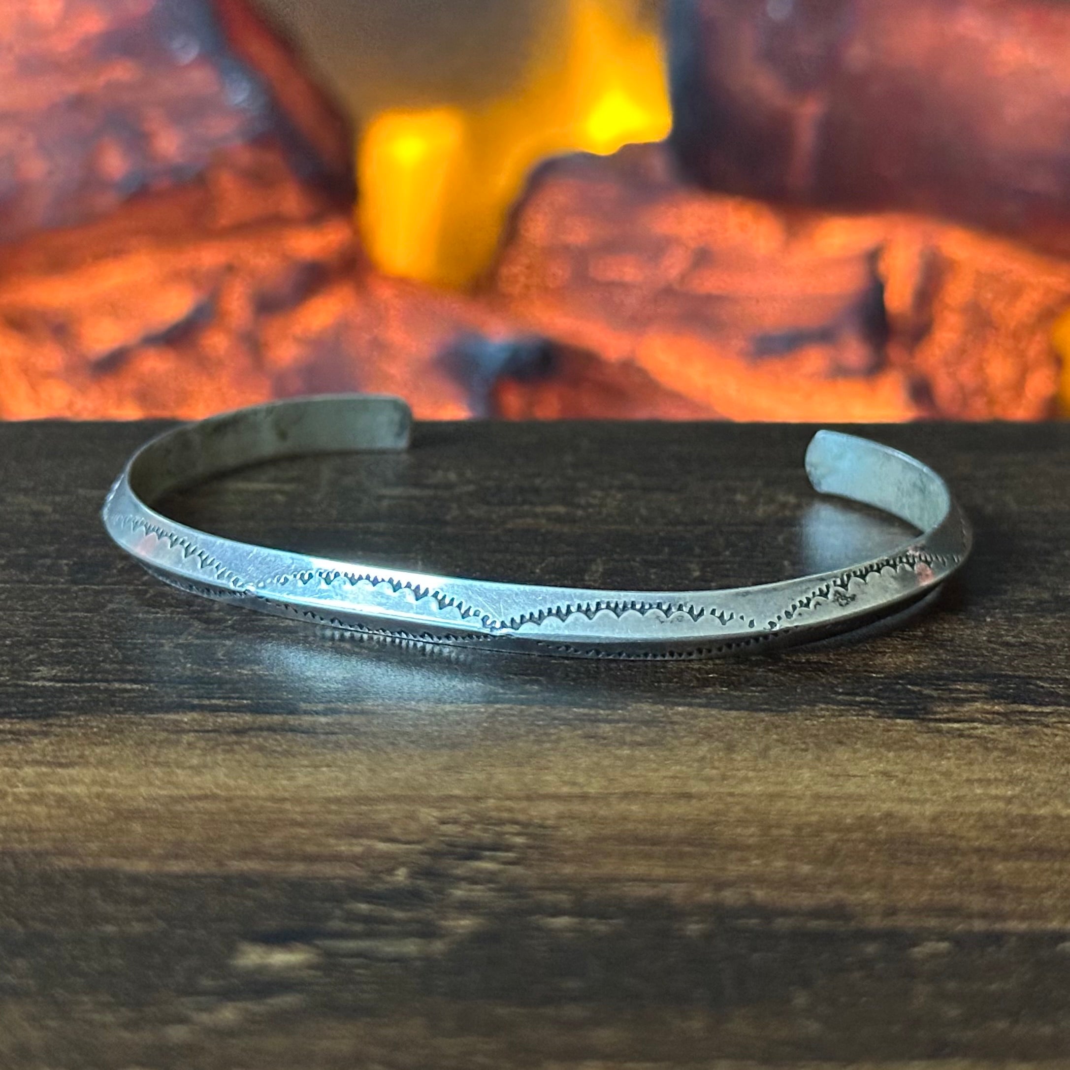 Sterling Hand Stamped Carinated Stacker Cuff