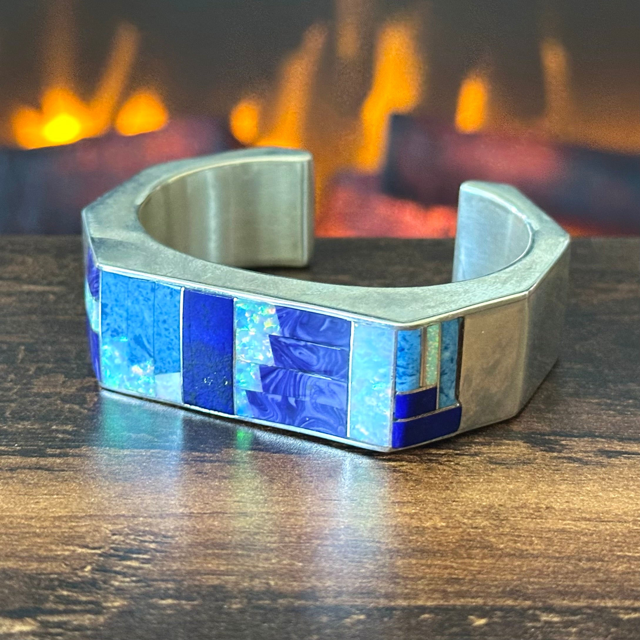 Navajo Ray Begay Opal Lapis Sodalite Charoite Sterling Inlay Cuff