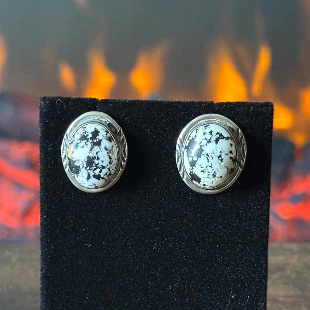 White Buffalo Sterling Hand Stamped Stud Earrings