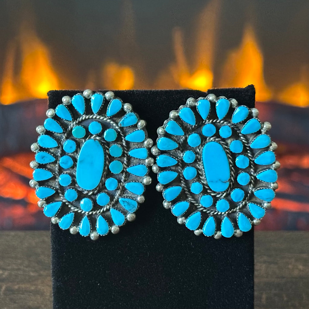 Running Bear Trading Turquoise 62 Stone Sterling Cluster Stud Earrings