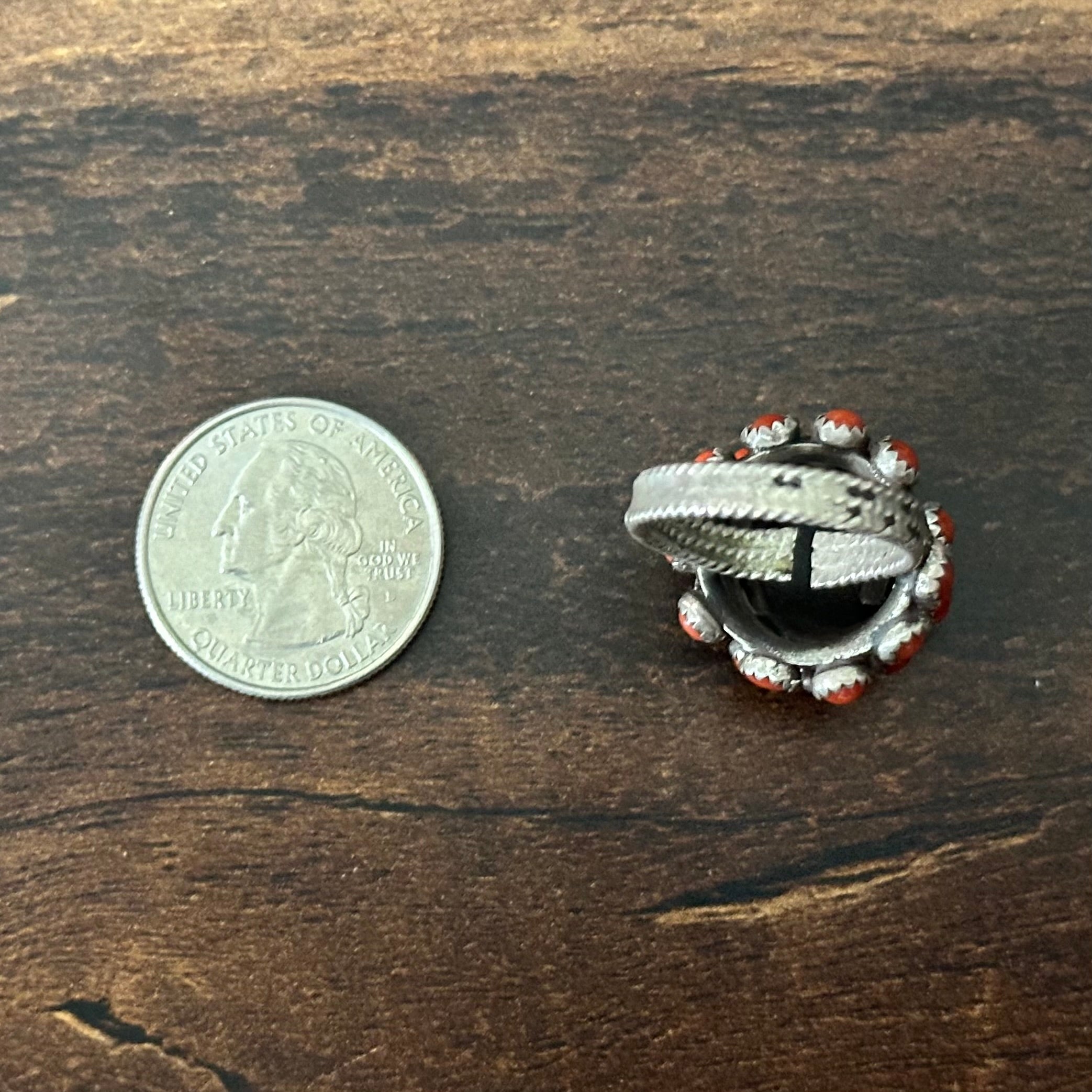 Vintage Red Coral 30 Stone Spiral Snake Eye Spiral Ring