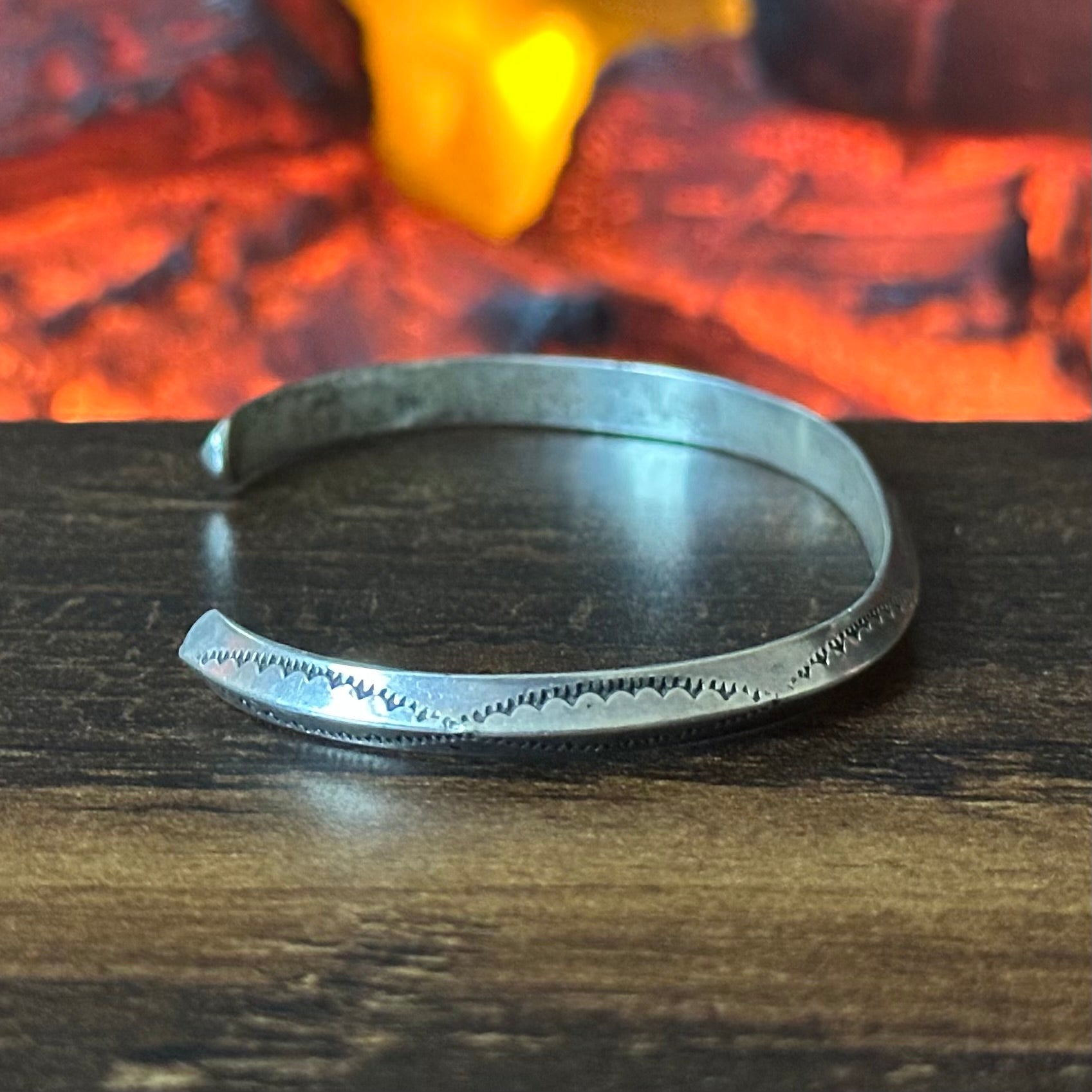 Sterling Hand Stamped Carinated Stacker Cuff