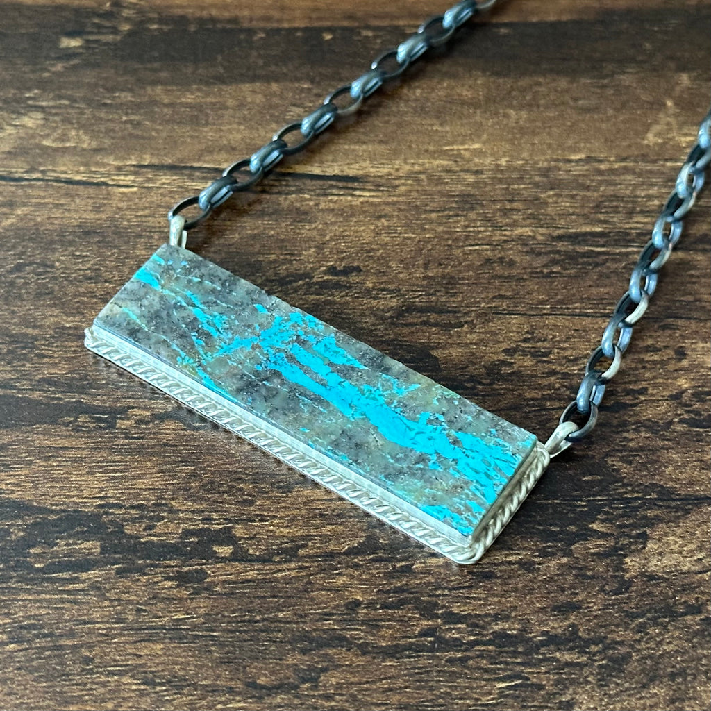 Navajo Brandon Etsitty Mine #8 Turquoise Sterling Bar Statement Necklace