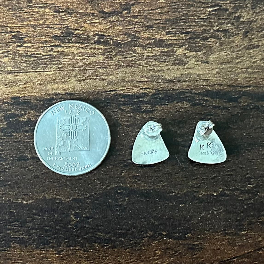 KK Signed Turquoise Sterling Triangular Inlay Stud Earrings