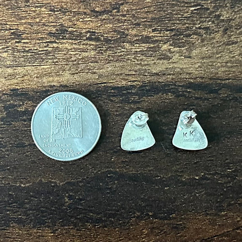 KK Signed Turquoise Sterling Triangular Inlay Stud Earrings