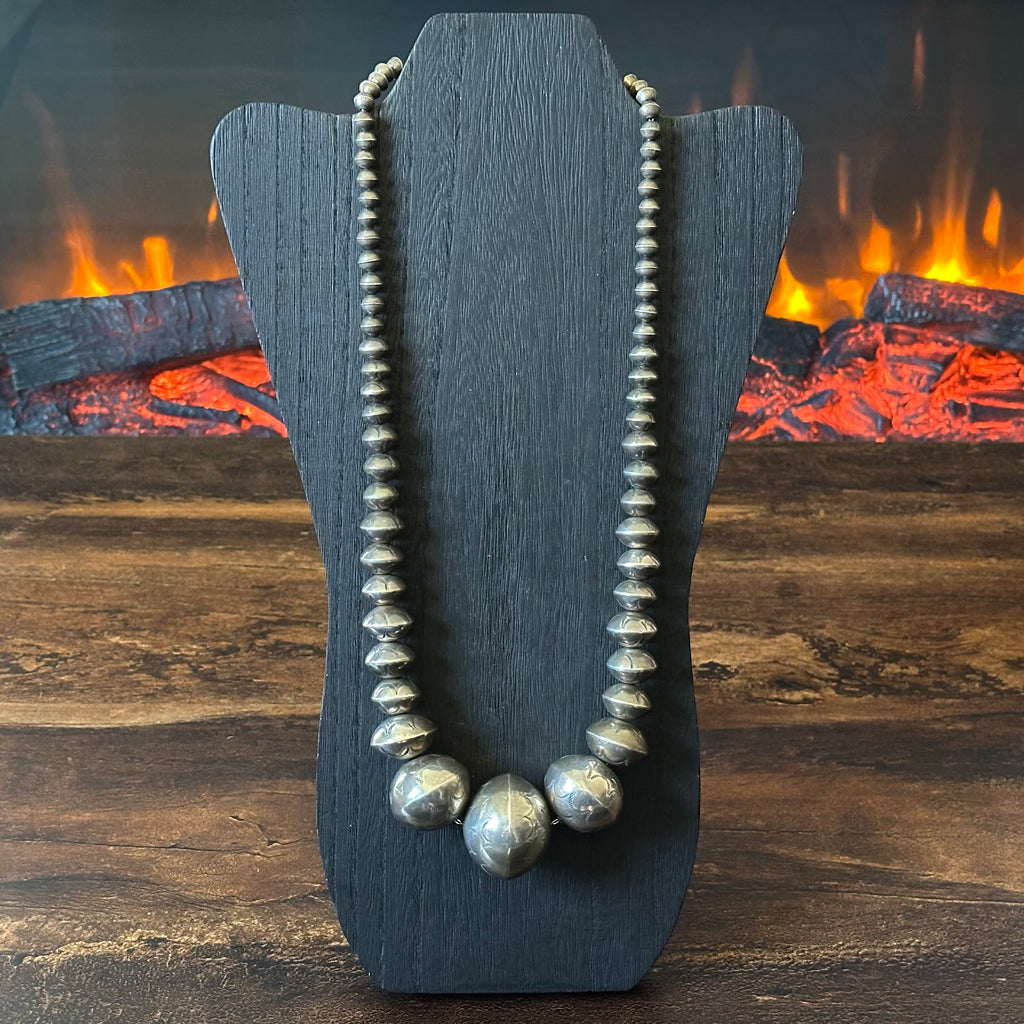 Handmade Graduated Stamped Sterling Pearl Necklace